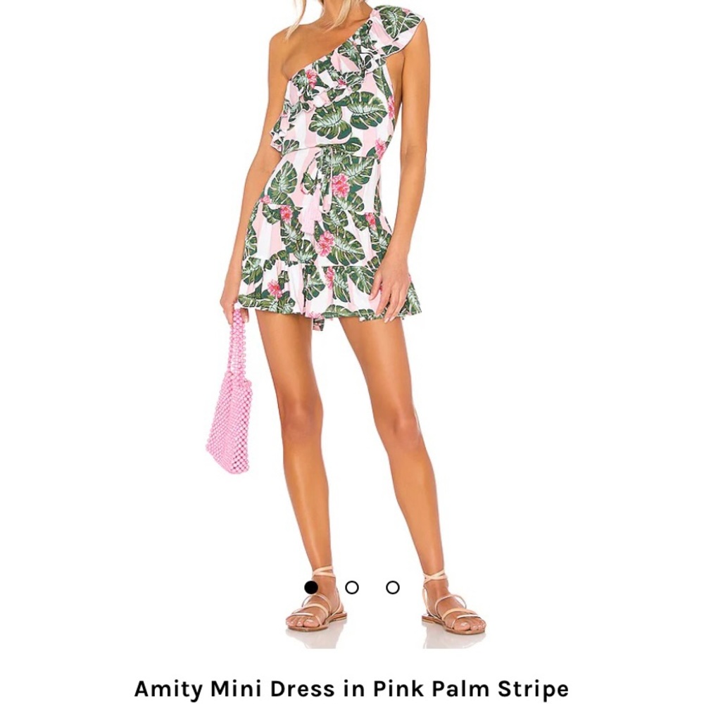 Lovers and friends pink and green palm one shoulder mini dress size m new w. Tag